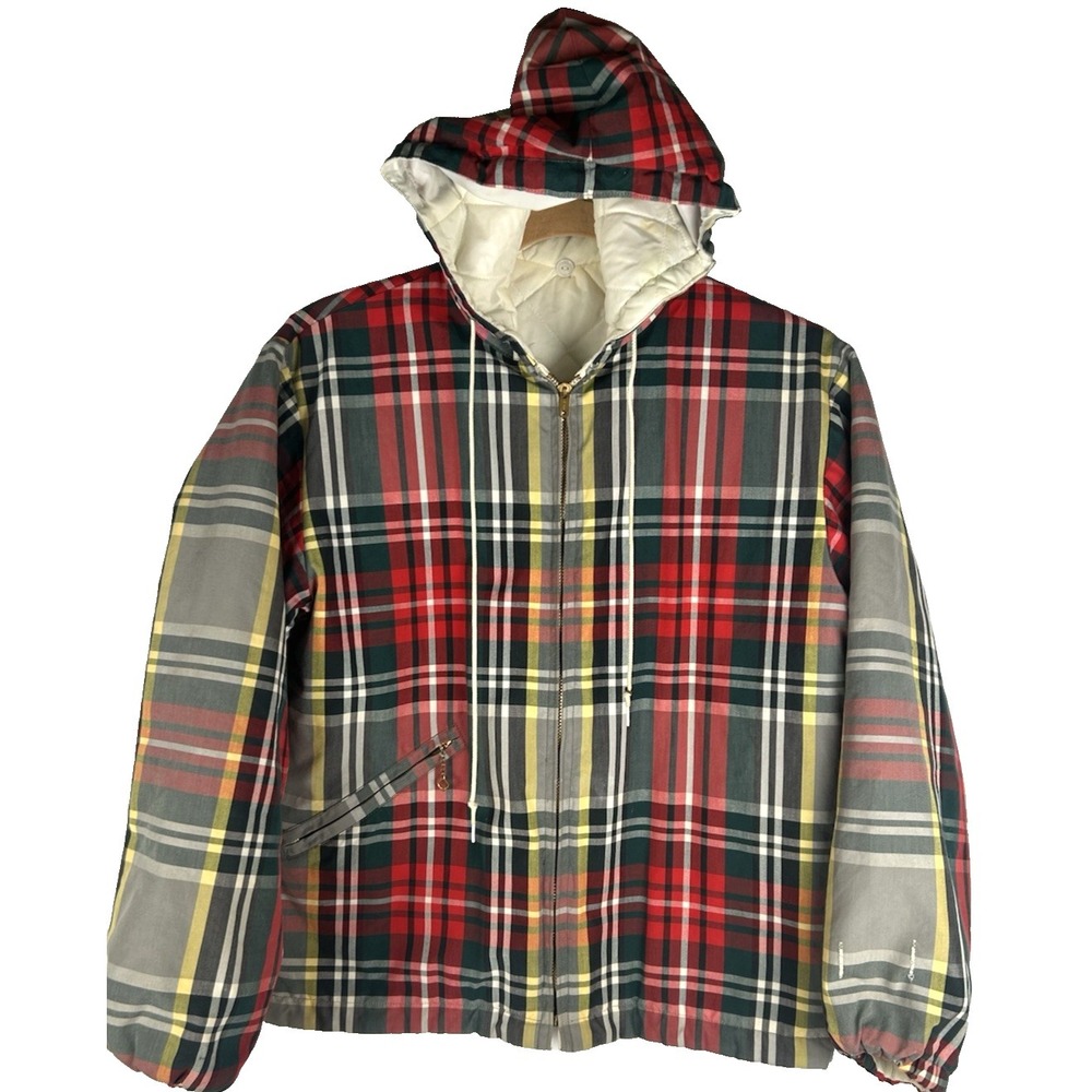 Vintage Thermo Jac By Grove Plaid Hooded Jacket Coat Mens S Zip Up Pockets